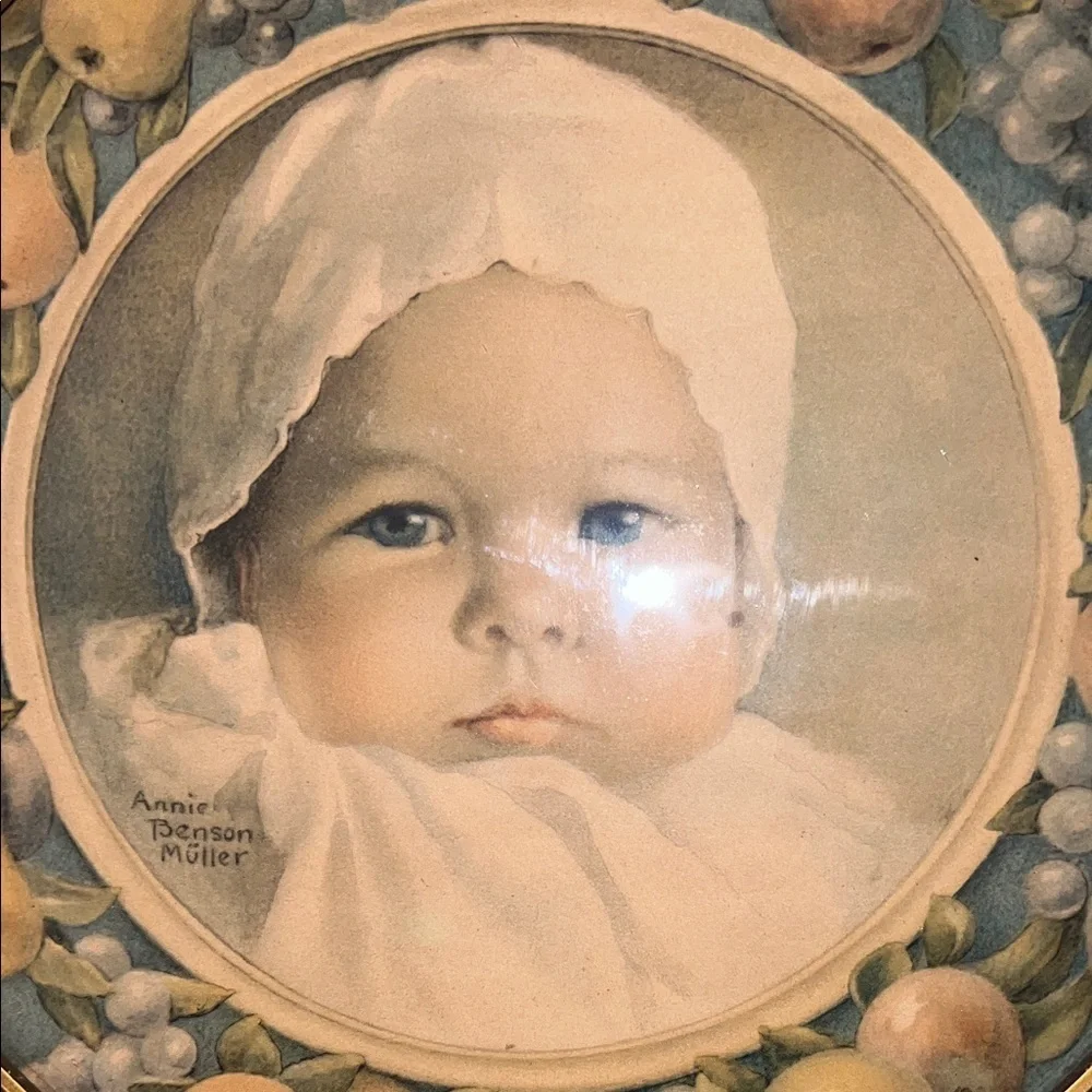 Vintage Gold Framed Baby Portrait Wall Art By Annie Benson Muller 11”